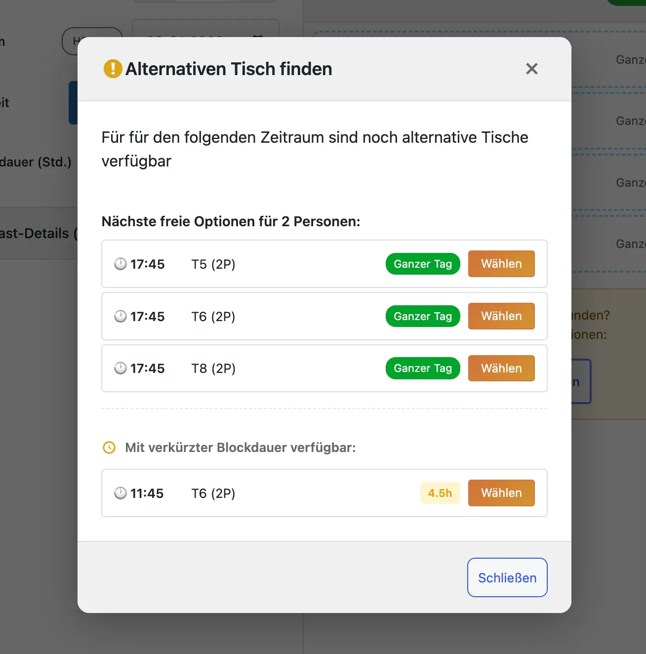 Vorschau Tischreservierung 2