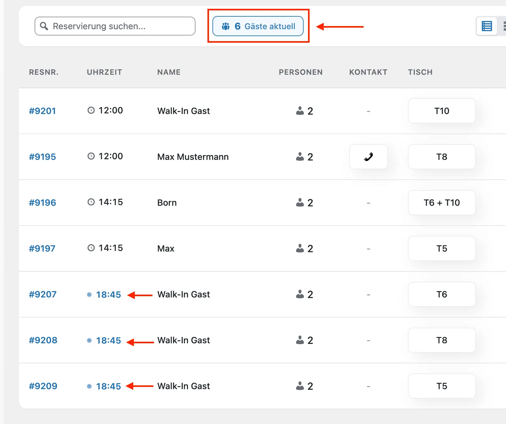Vorschau Tischreservierung 2