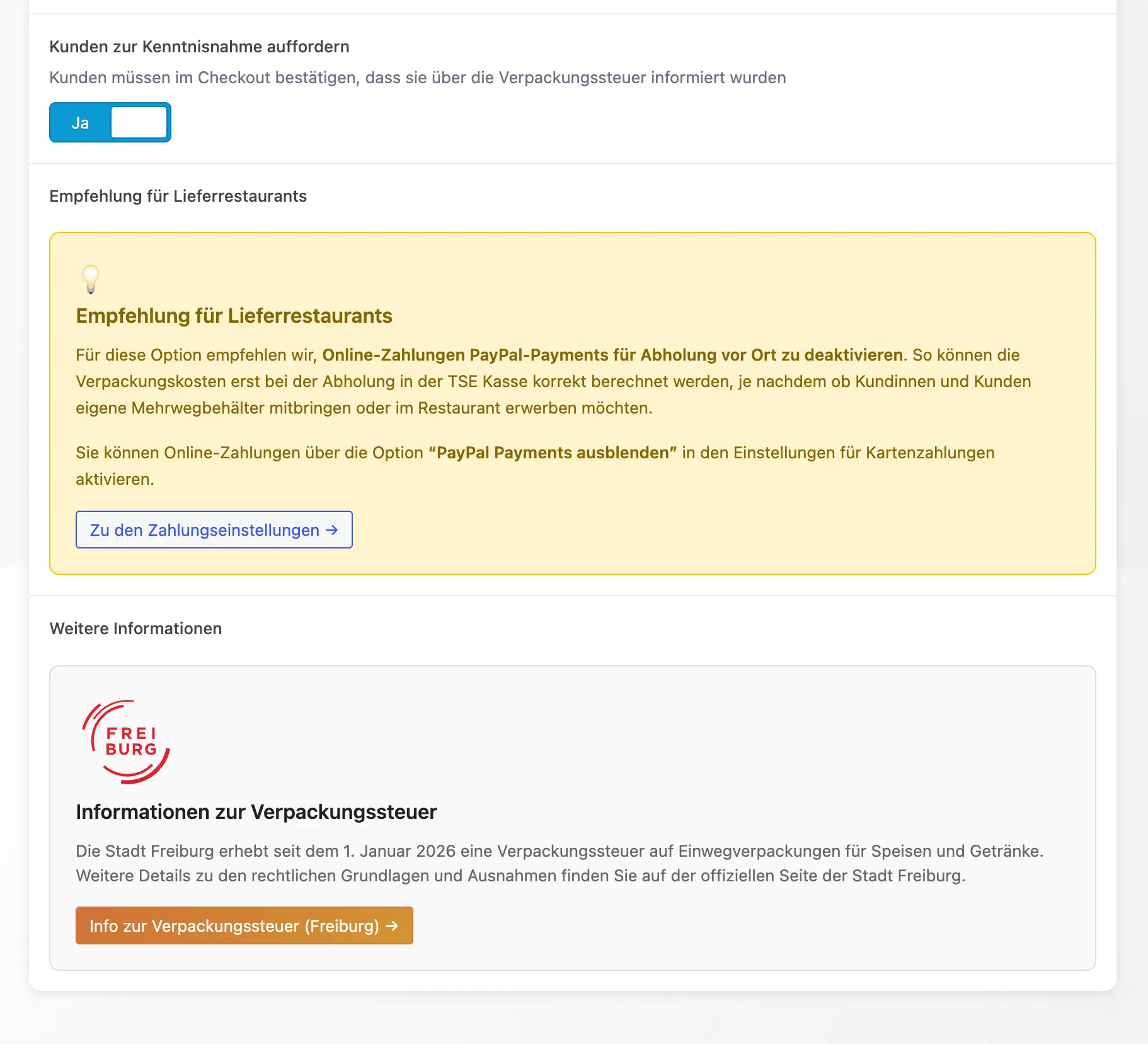 Verpackungssteuer-Modul für Restaurants in Konstanz, Freiburg und Tübingen